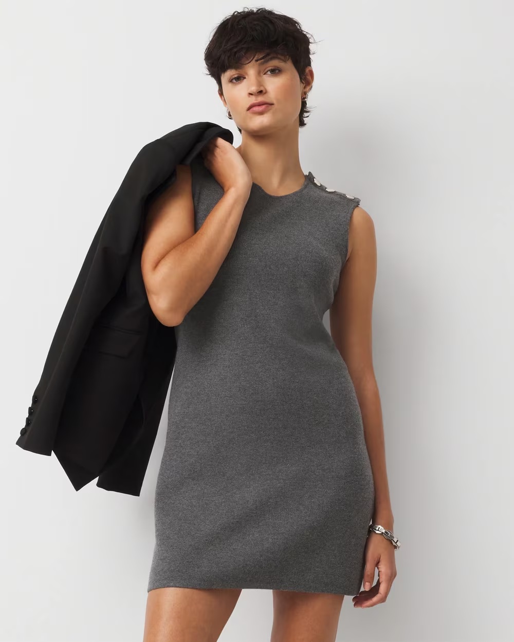 Convertible Sweater Mini Dress Heathered Anthracite
