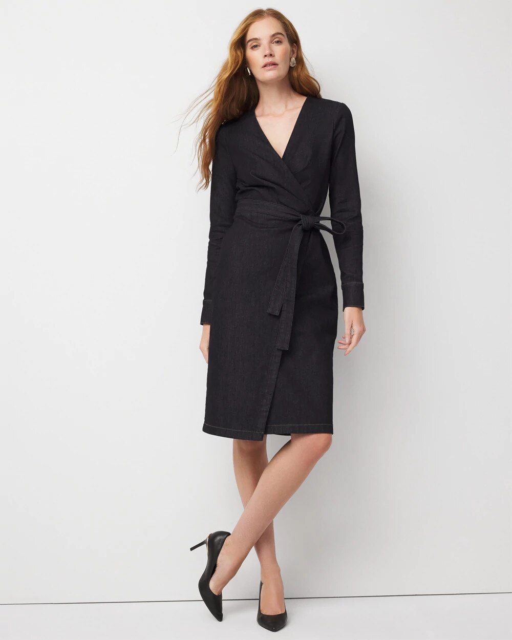 Denim Wrap Midi Dress Midnight Rinse Wash