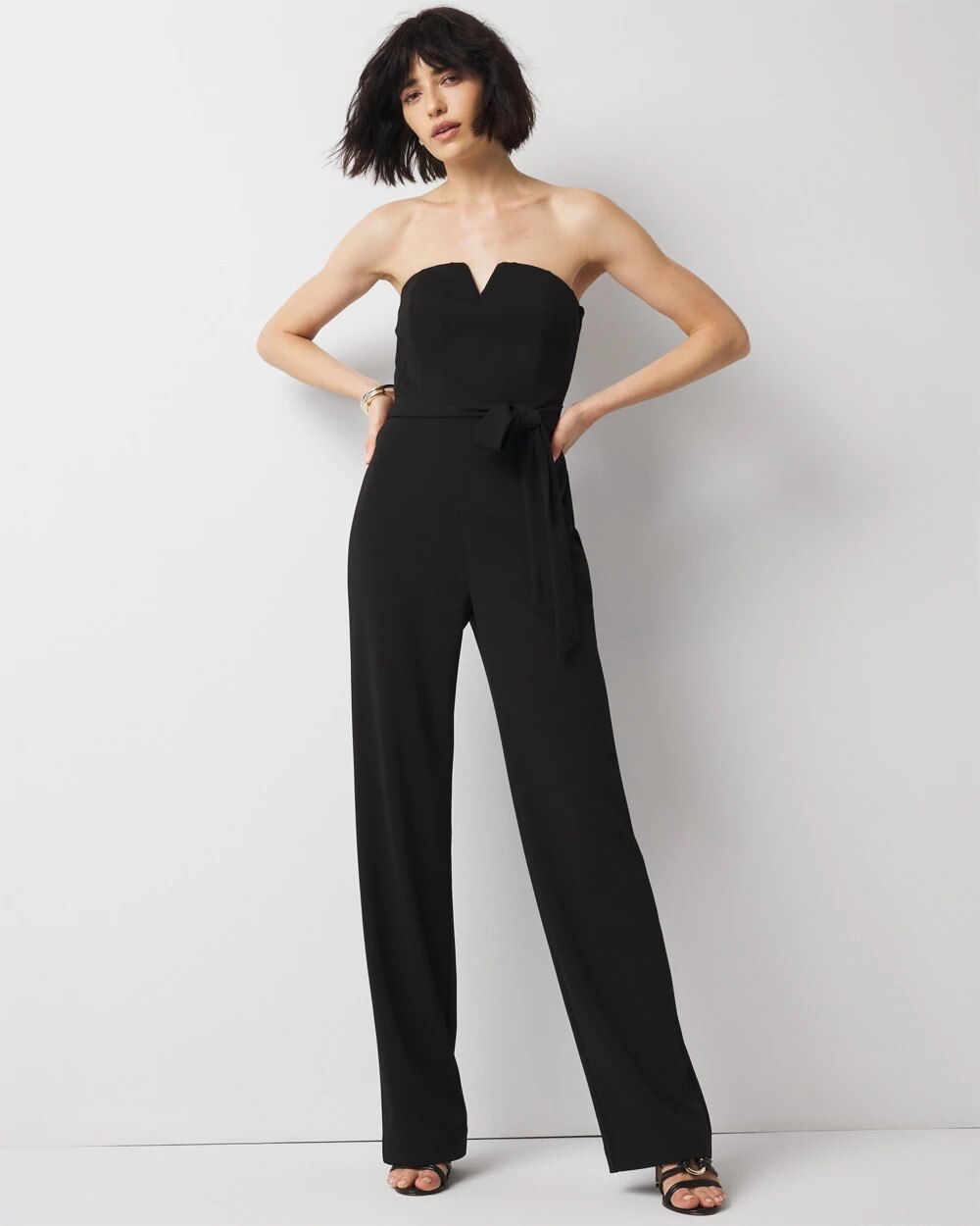 Petite Strapless V-Neck Wide Leg Jumpsuit Black