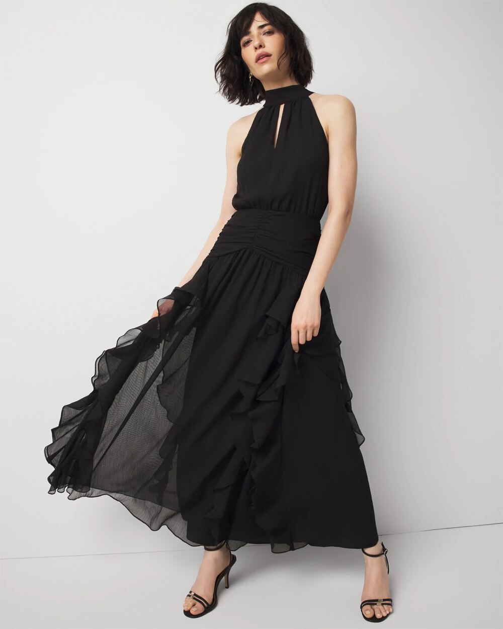 Ruffle Halter Maxi Dress Black