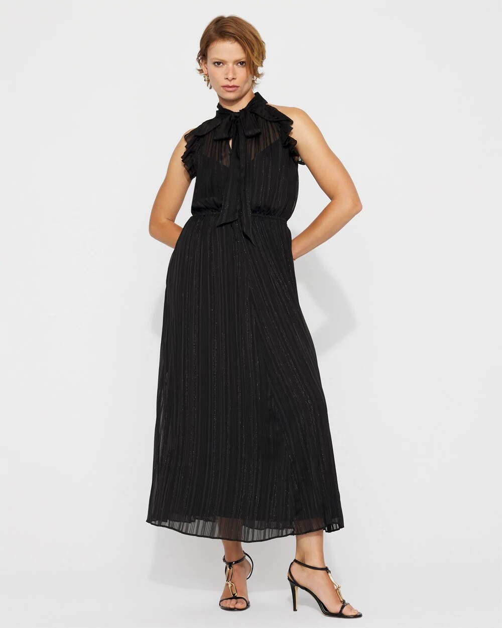Chiffon Tie-Neck Maxi Dress Black