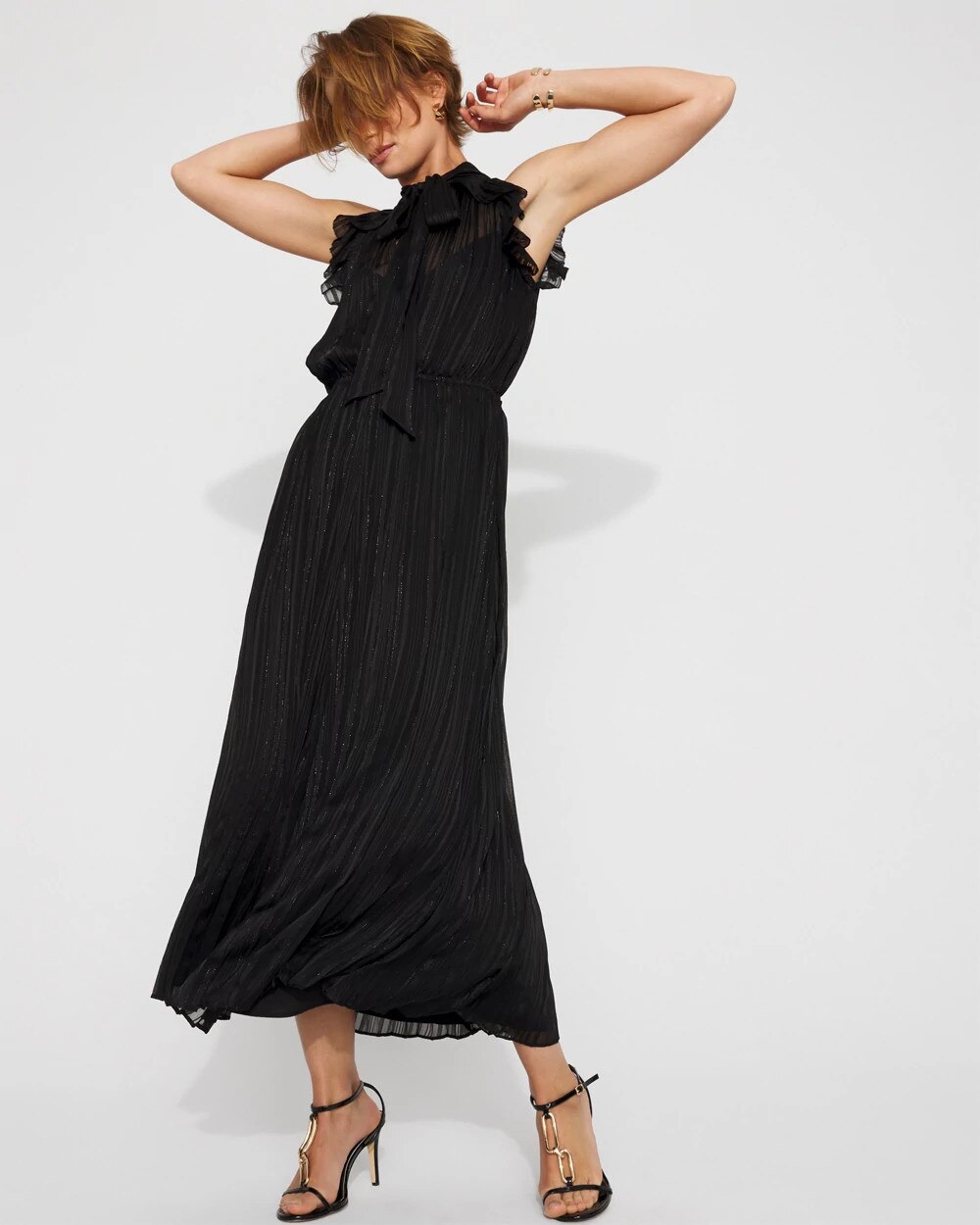 Chiffon Tie-Neck Maxi Dress Black