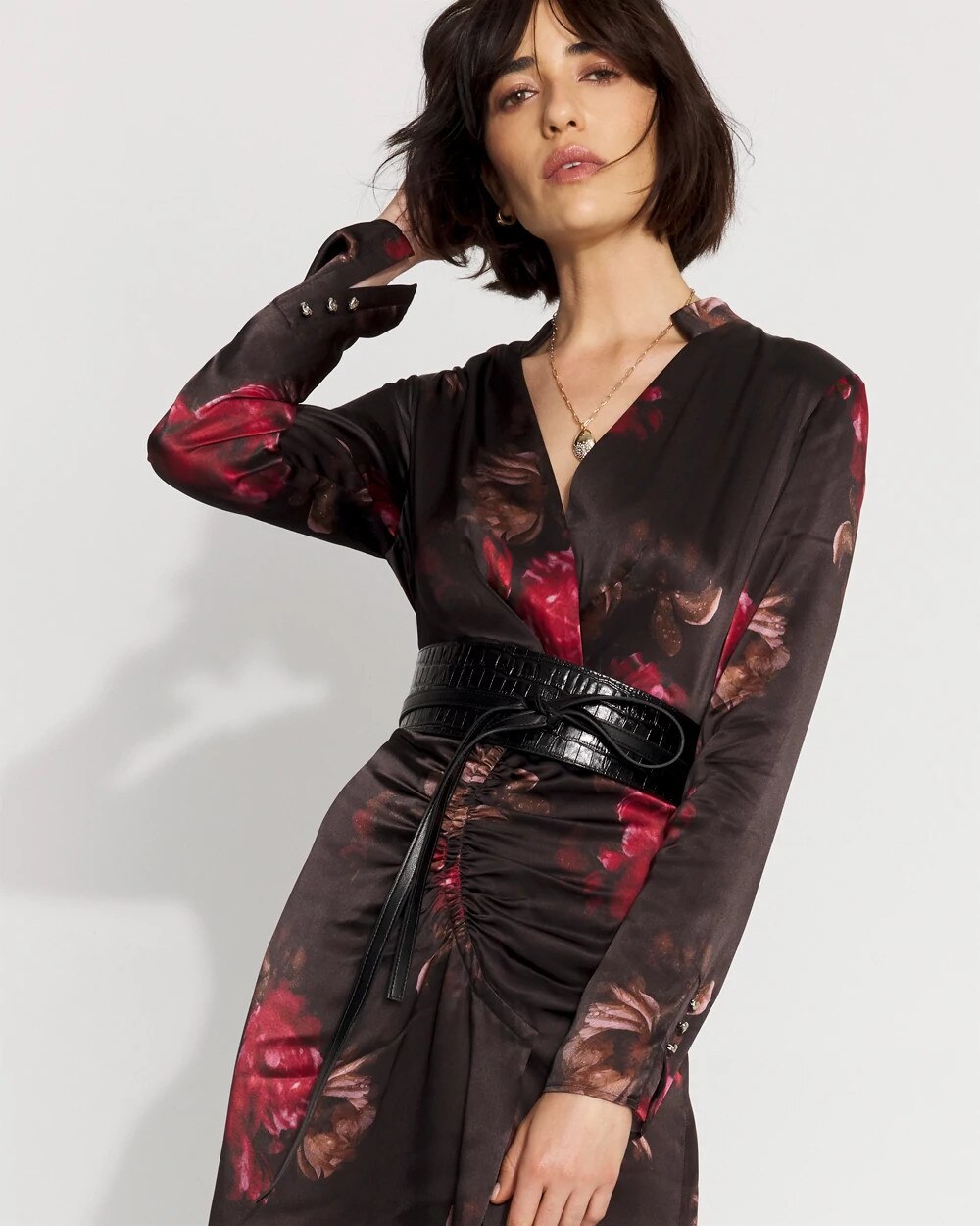 Floral Ruched Sheath Dress Photografico Black