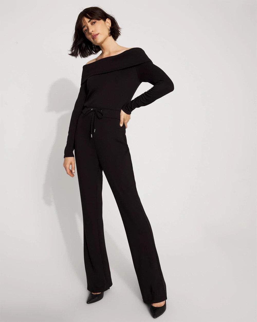 Off-The-Shoulder Fold-Over Jumpsuit Black