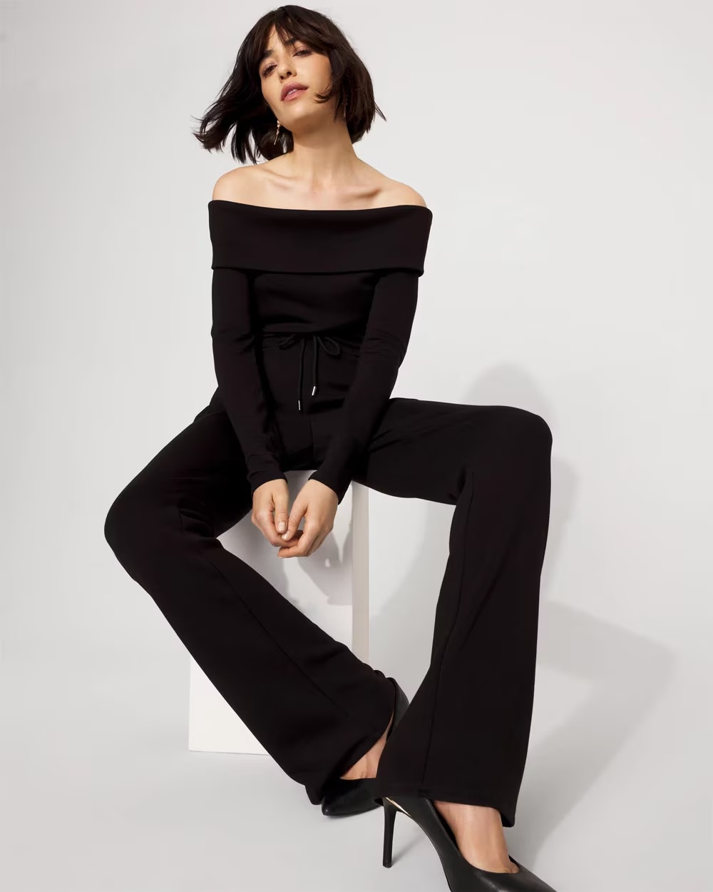 Off-The-Shoulder Fold-Over Jumpsuit Black