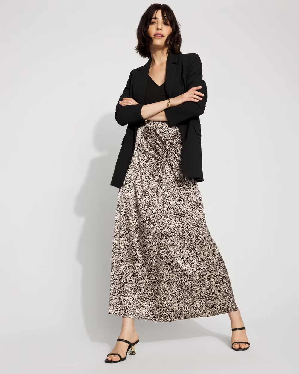 Satin Leopard Cinched Skirt Joyful Leopard Taupe