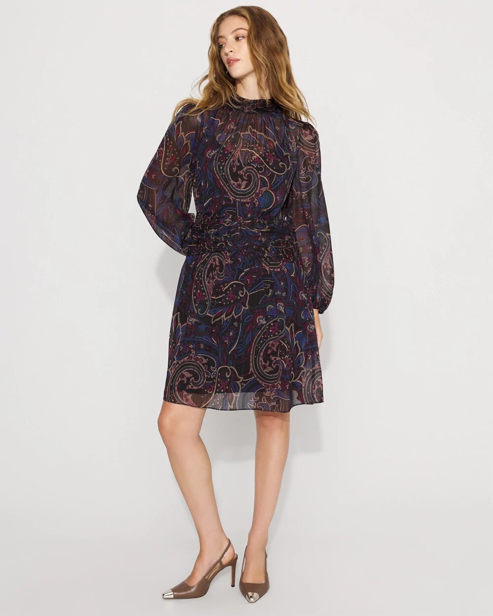 Paisley Mockneck Chiffon Dress Arcane Paisley L Black