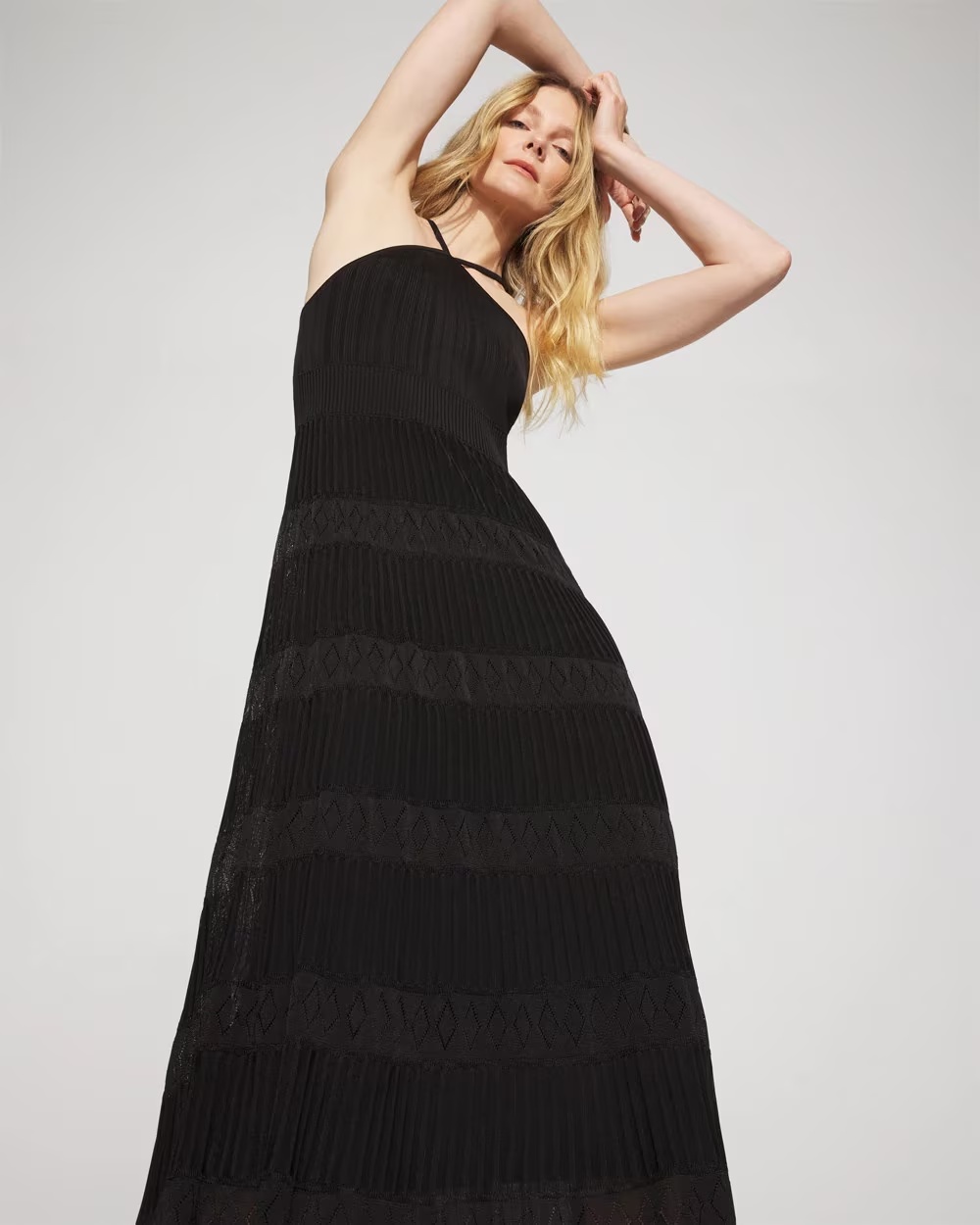 Tie-Back Halter Sweater Midi Dress Black