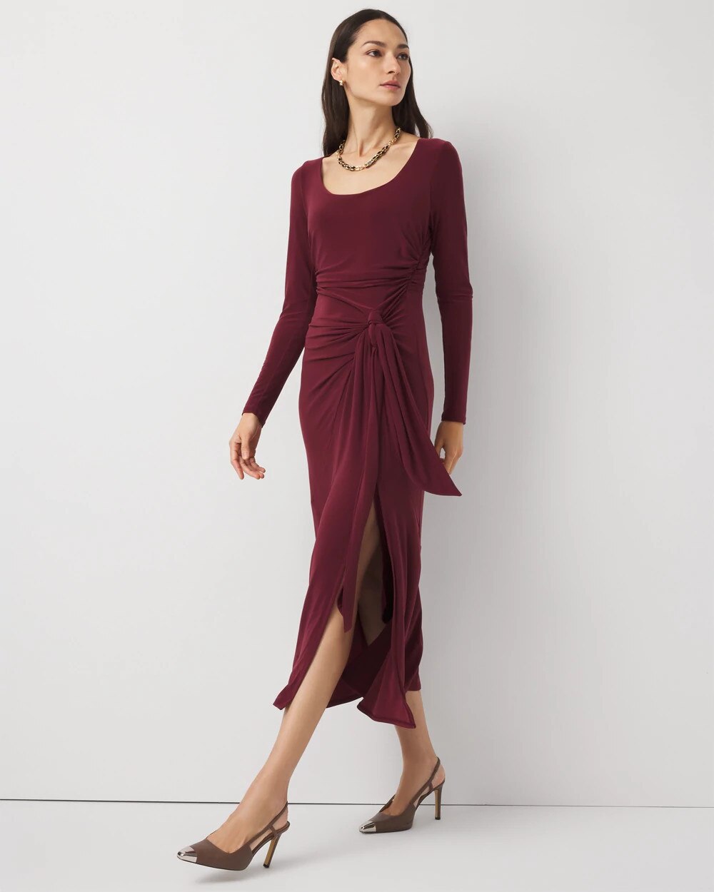 Petite Tie-Waist Midi Dress Refined Red