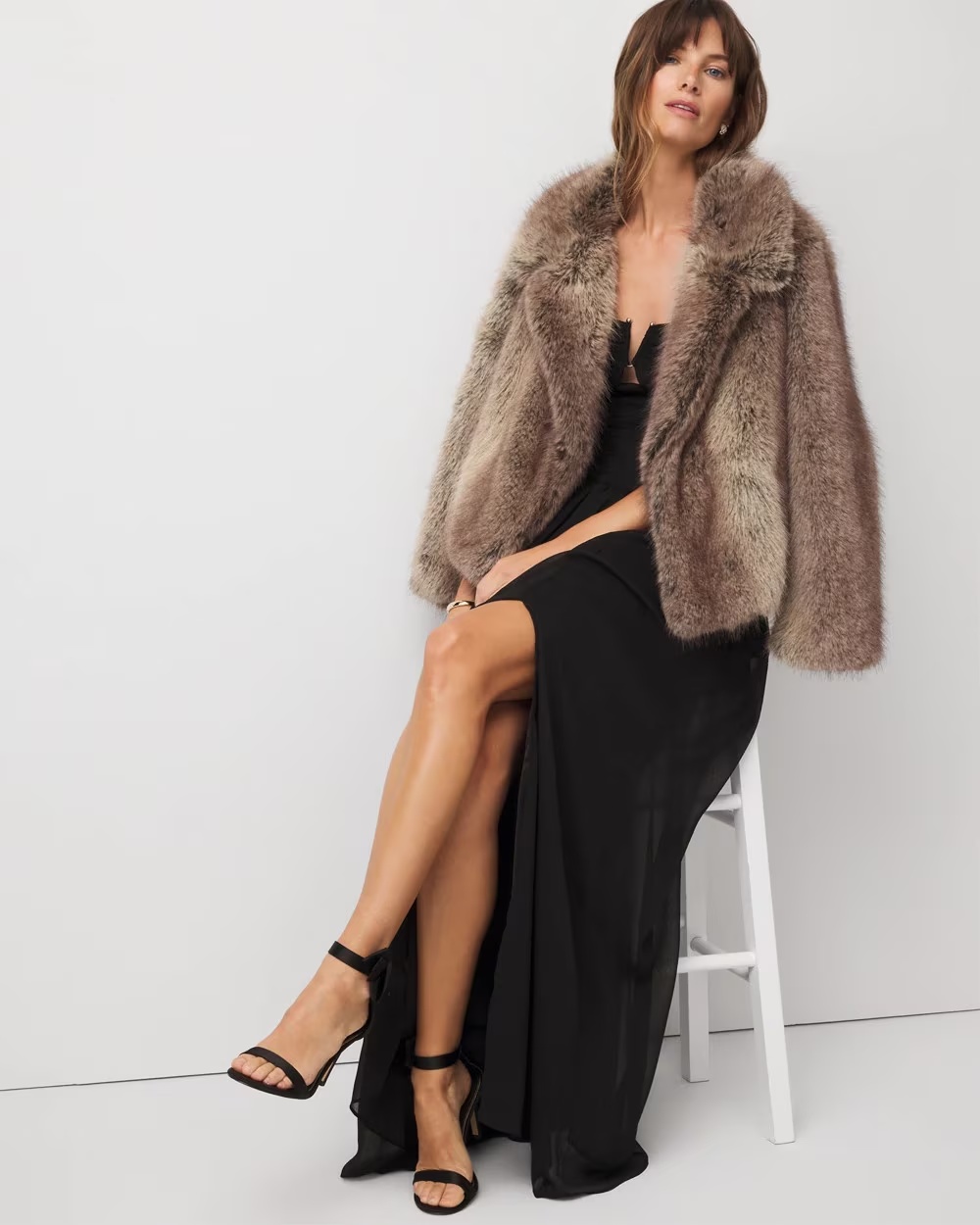 Chiffon Pleated Strapless Gown Black