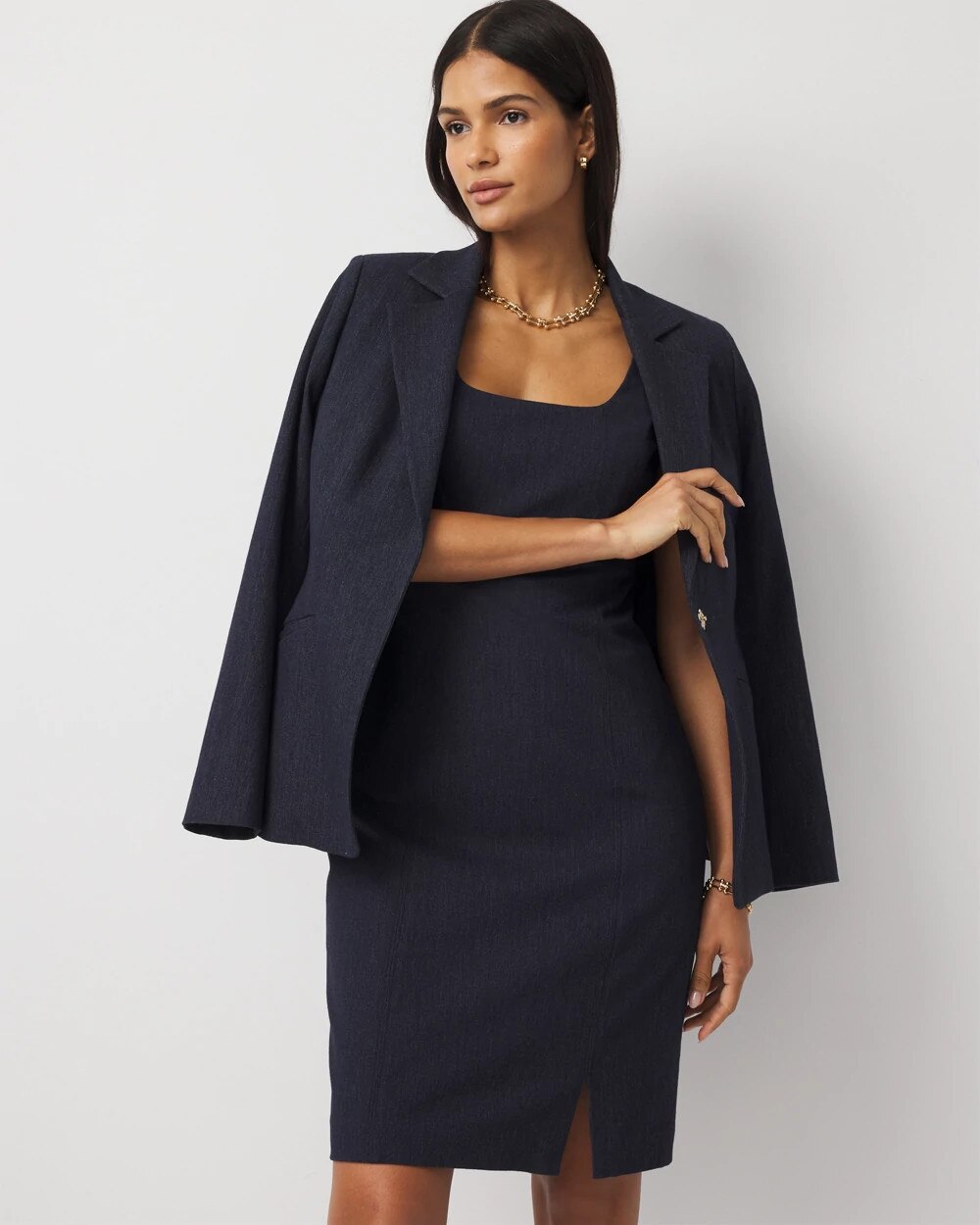 Tailored Denim Dress Dark Indigo Crosshatch