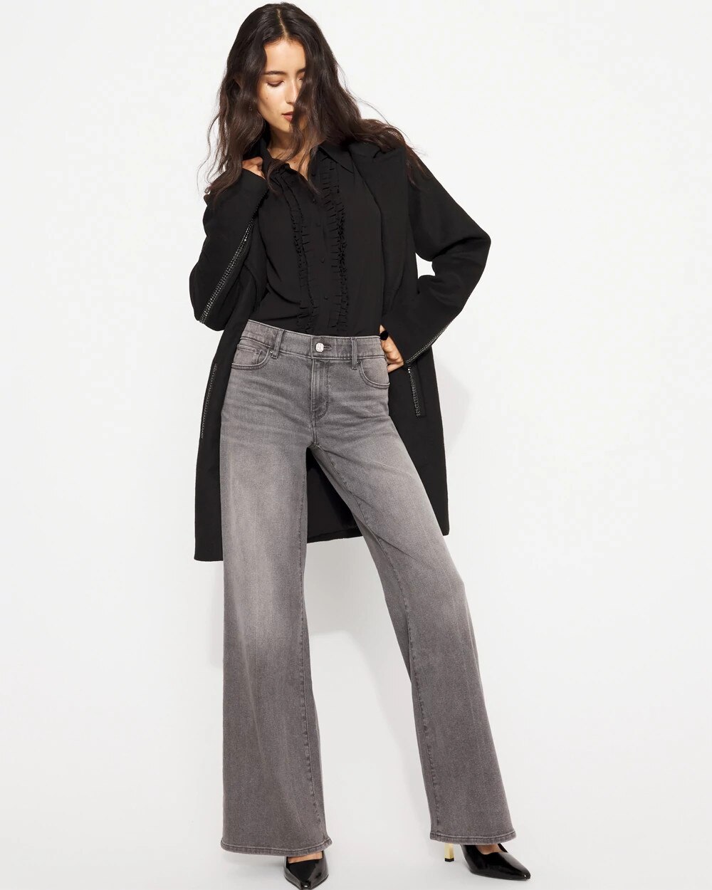 Petite Mid Rise Wide-Leg Jean Bryant Gray