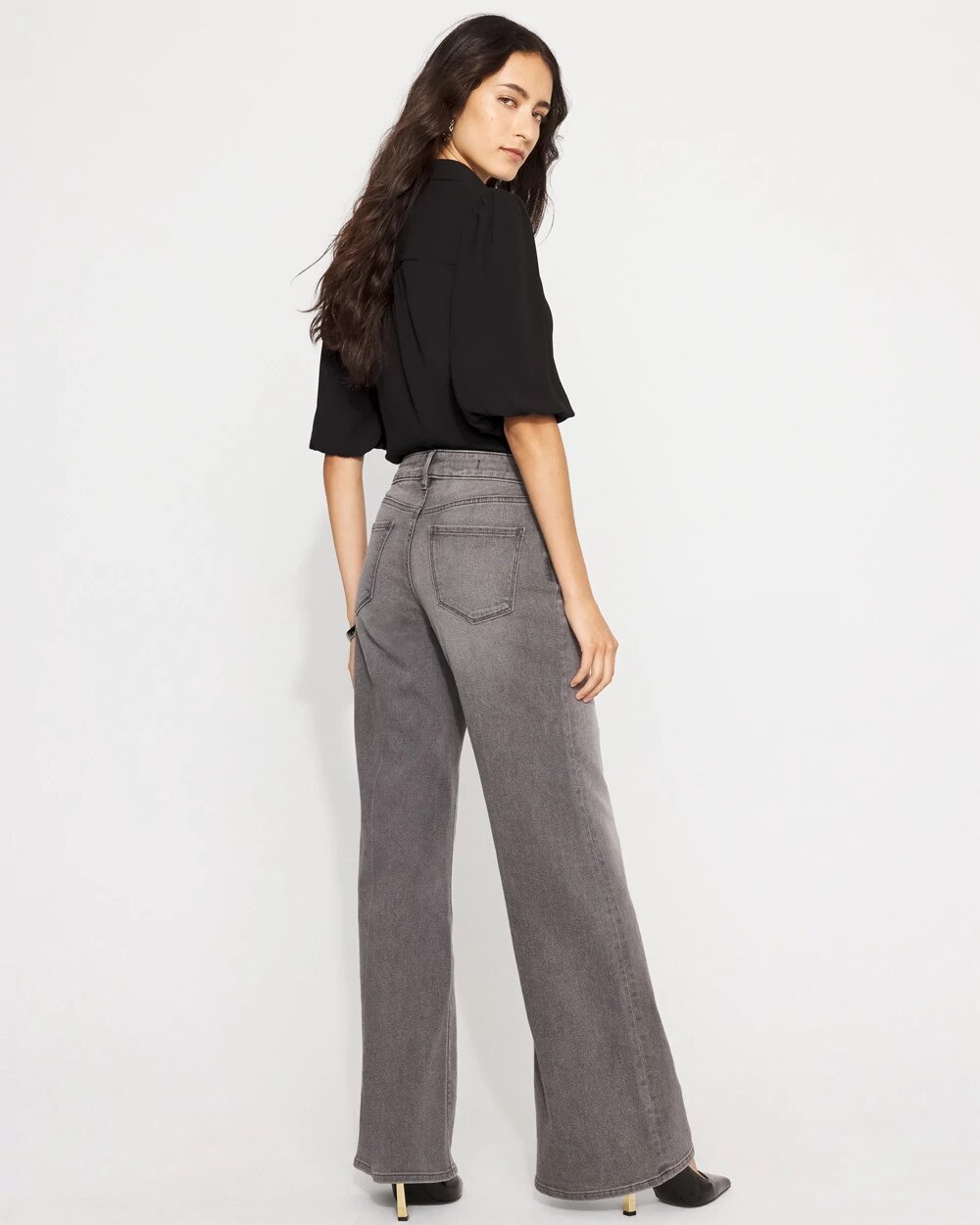 Petite Mid Rise Wide-Leg Jean Bryant Gray