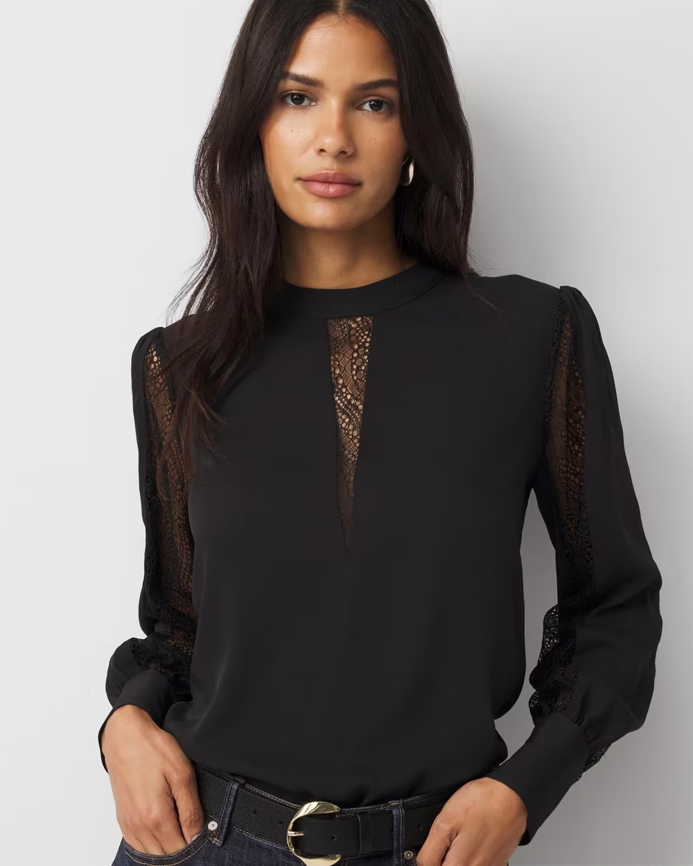 Lace + Crepe Blouse Black