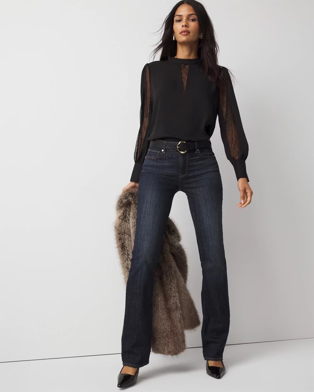 Lace + Crepe Blouse Black