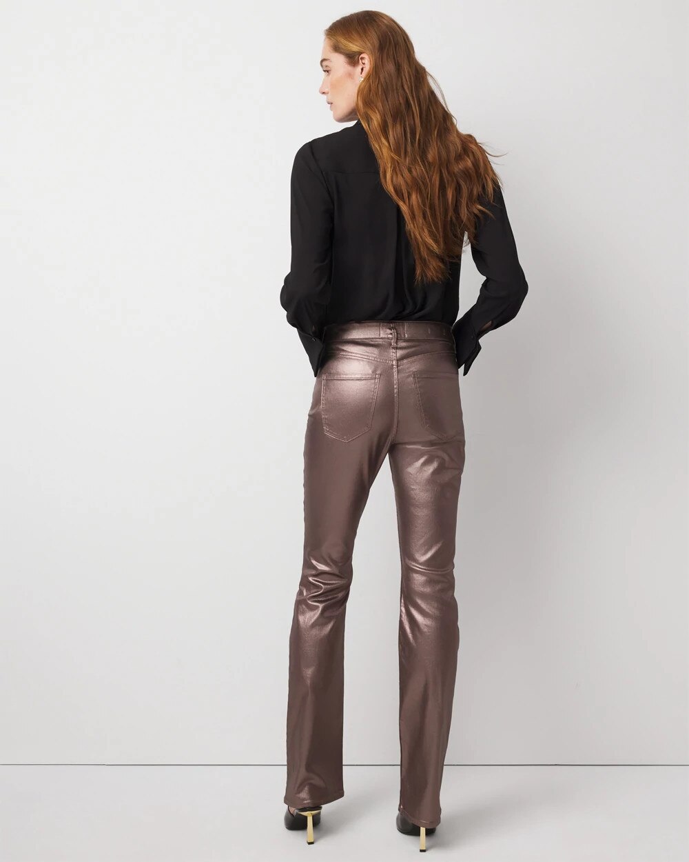High Rise Metallic Coated Bootcut Jean Champagne Foil