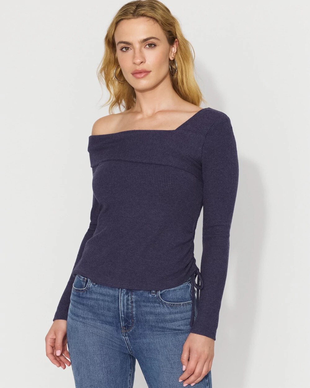 Side Ruched Rib Snit Top Hthr Deep Amethyst/Blk