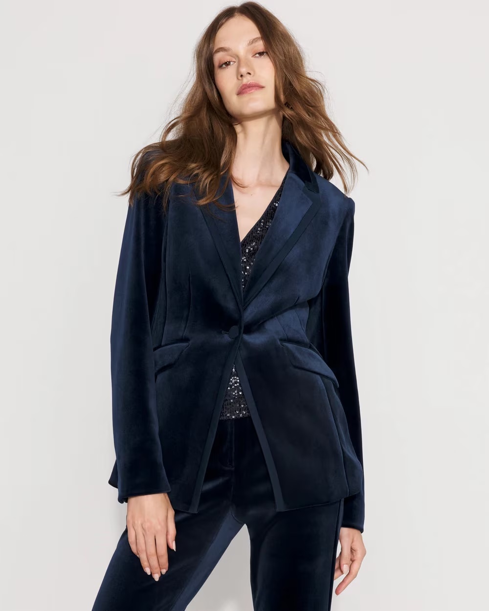 WHBM¬Æ One-Button Velvet Blazer River Teal