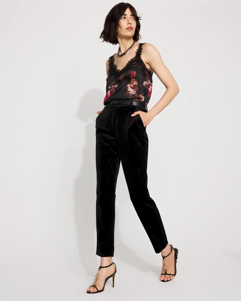 Elle Velvet Slim Ankle Pant Black