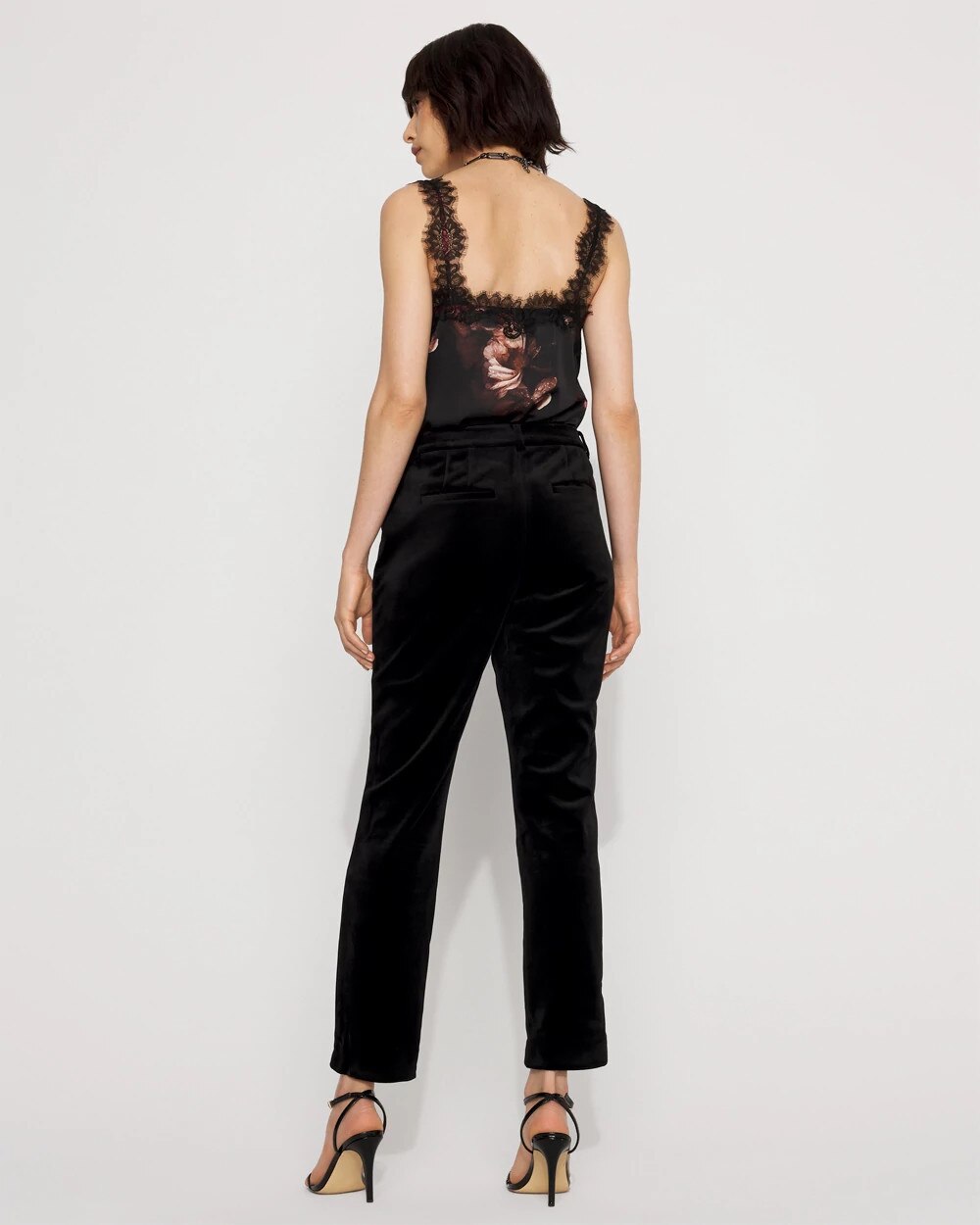 Elle Velvet Slim Ankle Pant Black