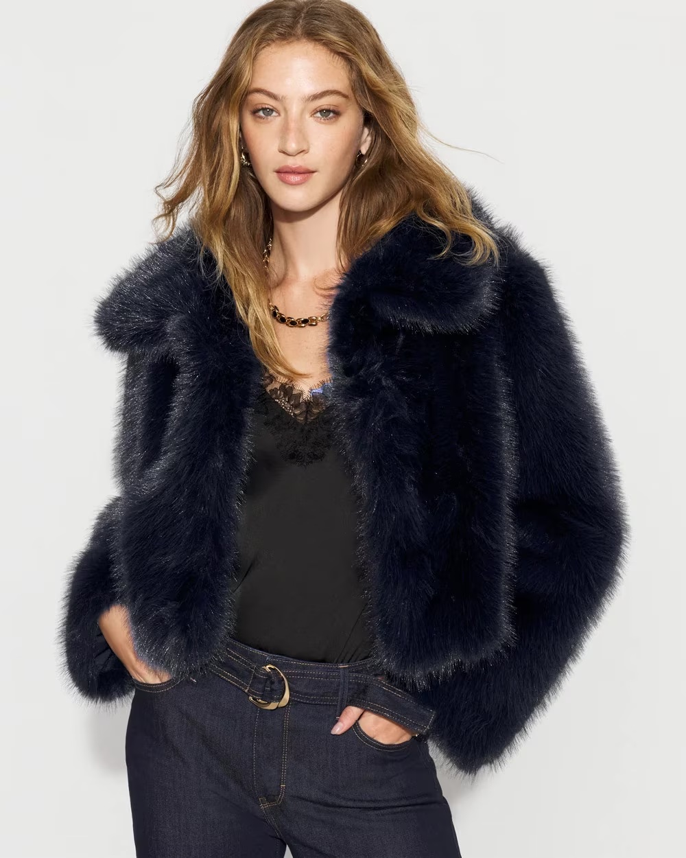 Faux Fur Coat Officer Blue