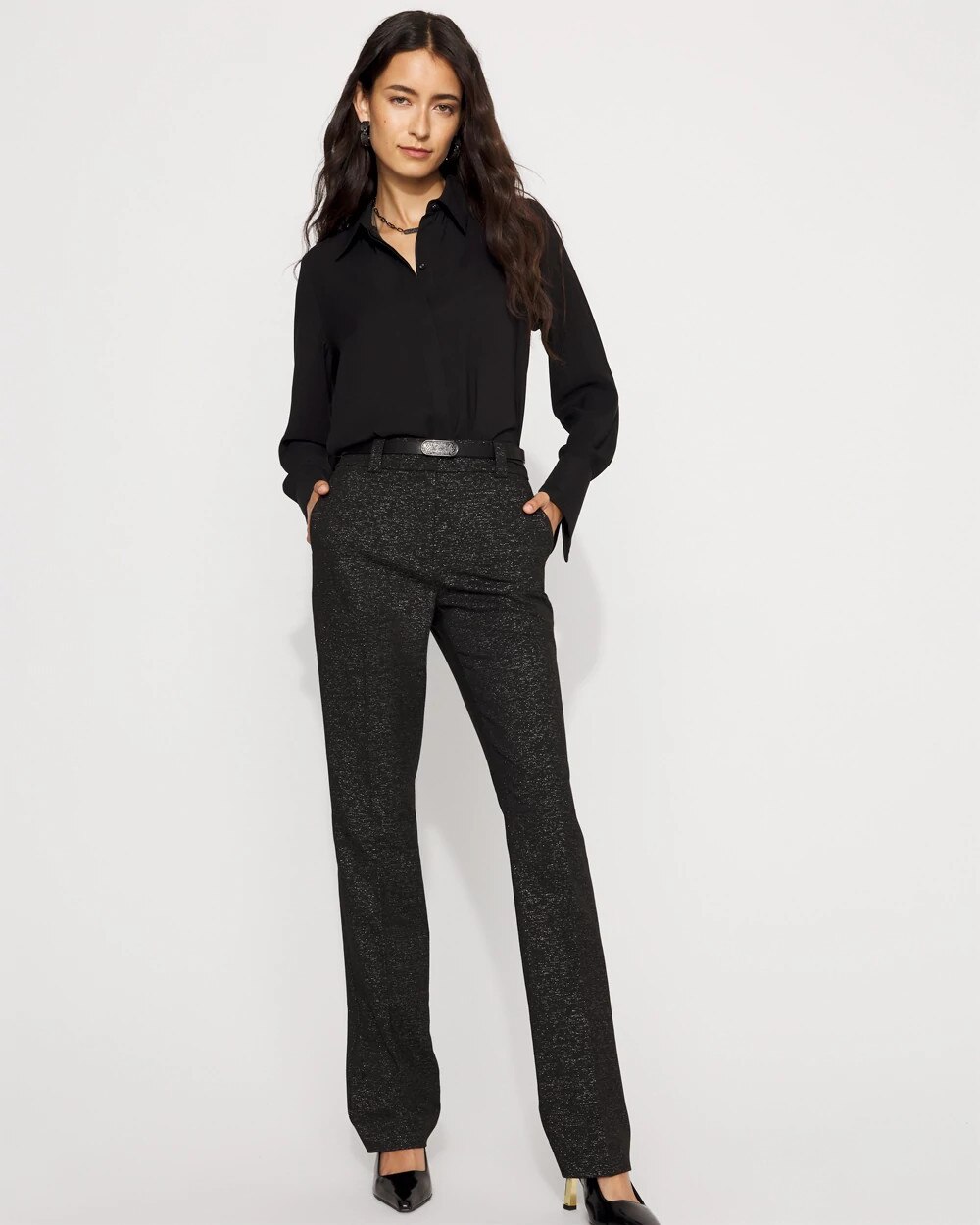 Blake Lurex Slim Boot Pant Blk Silver Lurex