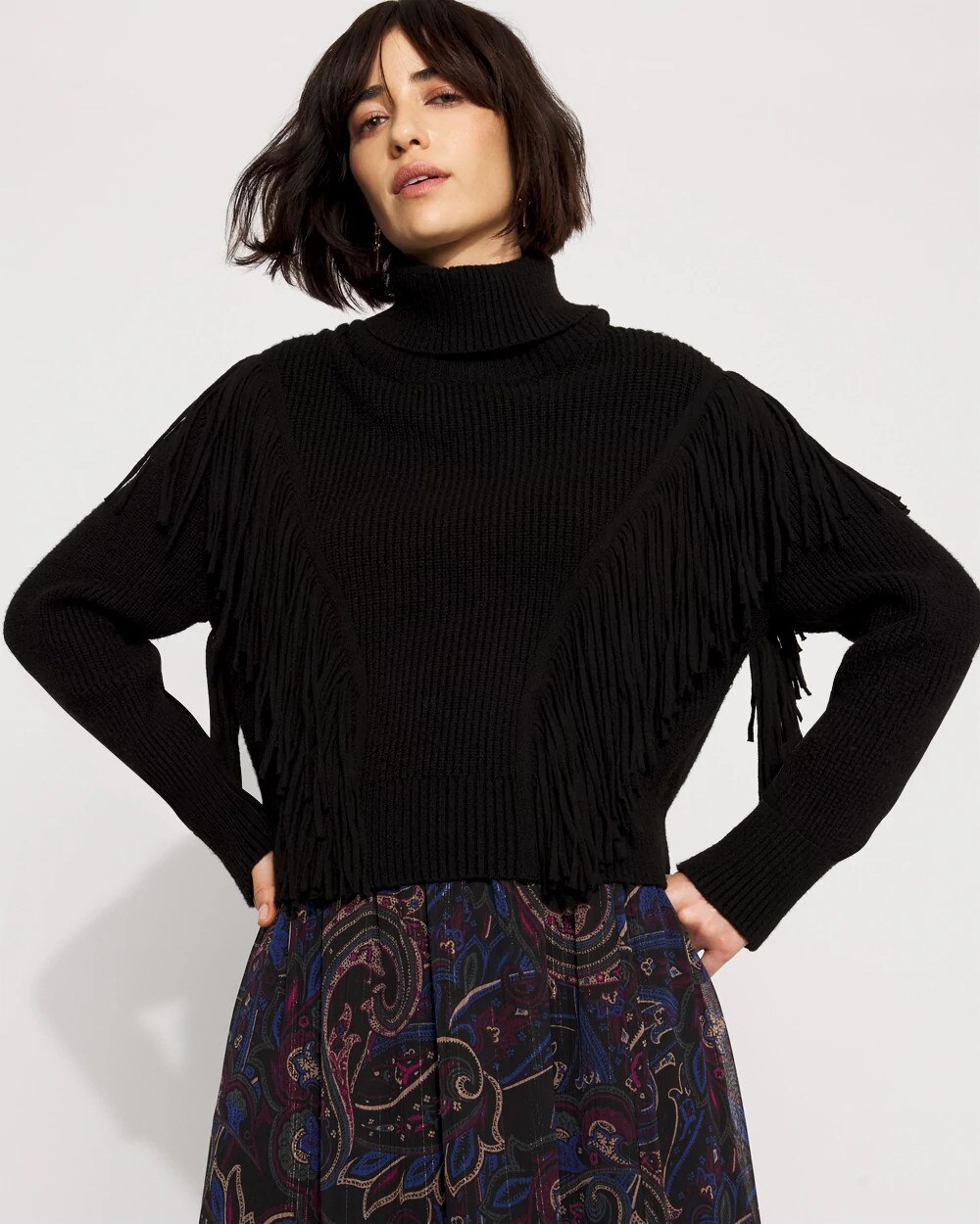 Fringe Turtleneck Sweater Black