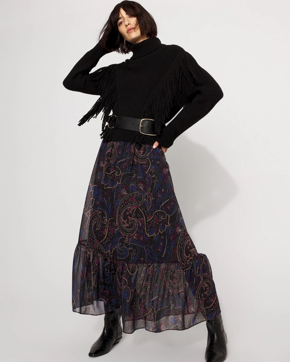Fringe Turtleneck Sweater Black