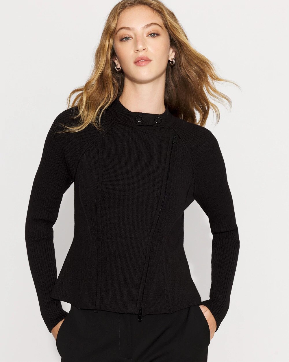 Moto Sweater Jacket Black