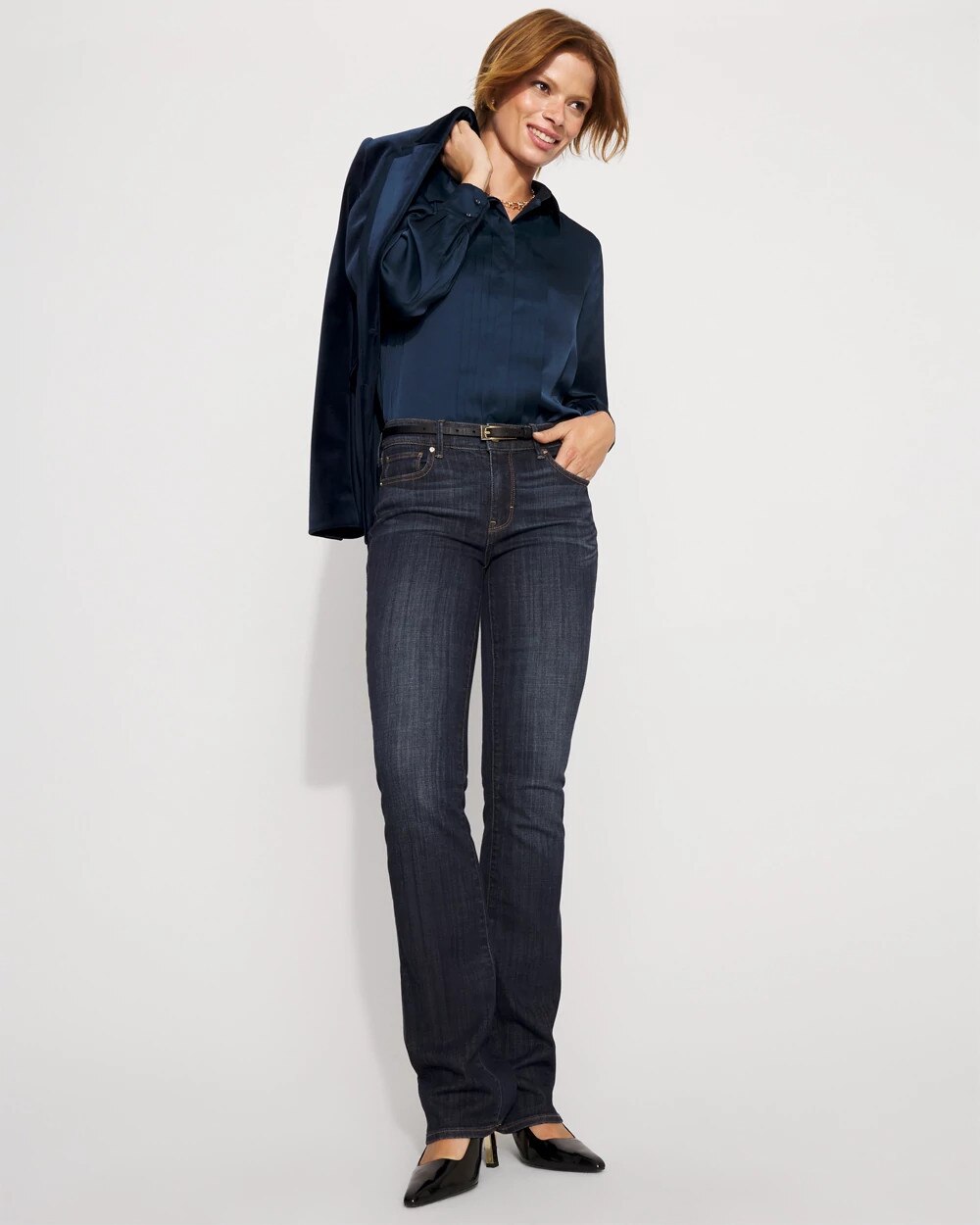 Pintuck Satin Shirt River Teal