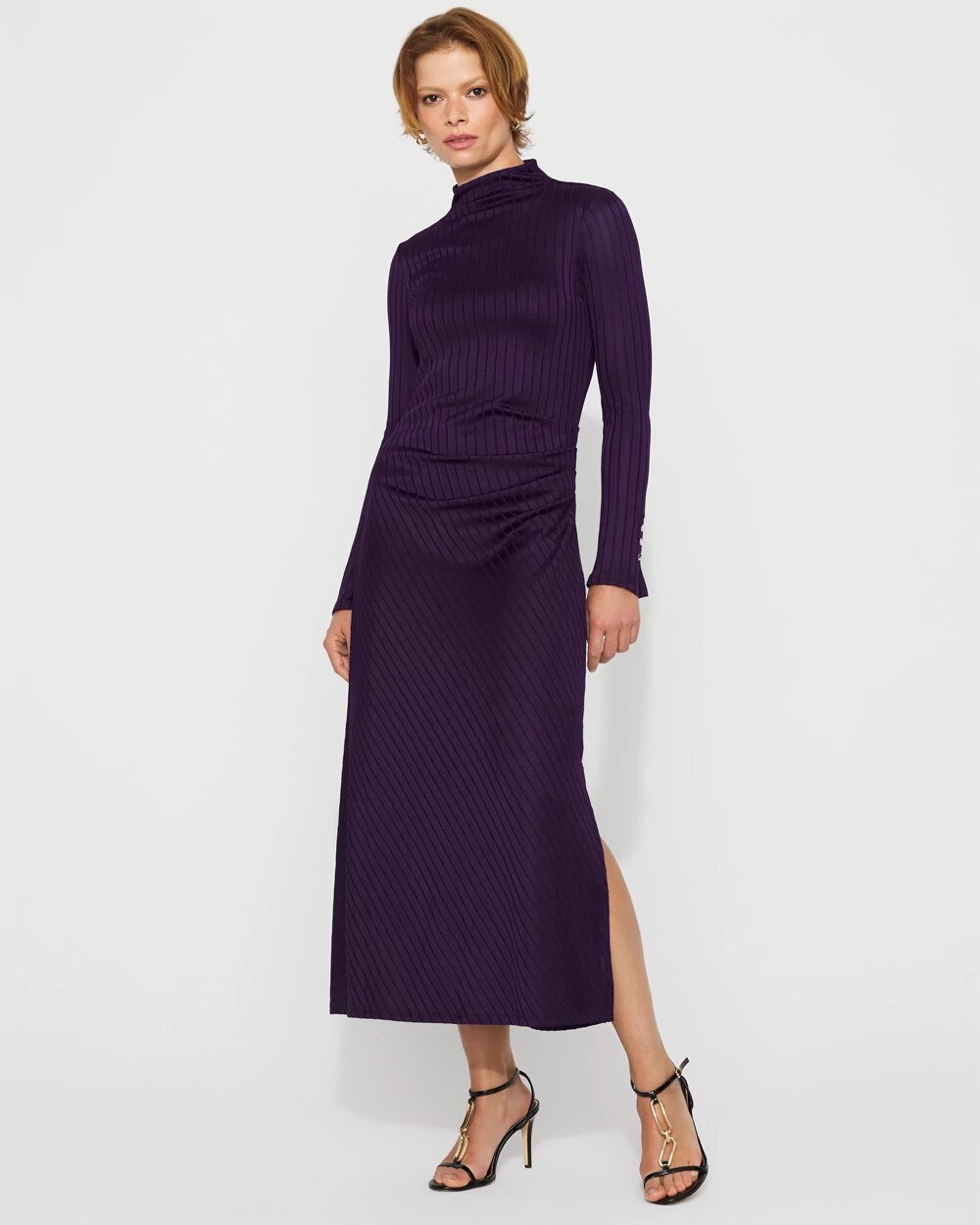 Petite Ribbed Long Sleeve Maxi Dress Deep Amethyst