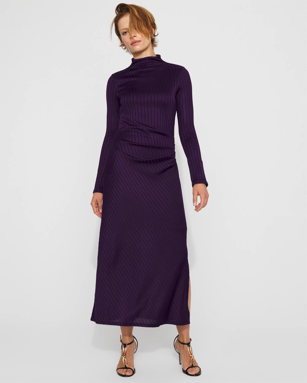 Petite Ribbed Long Sleeve Maxi Dress Deep Amethyst