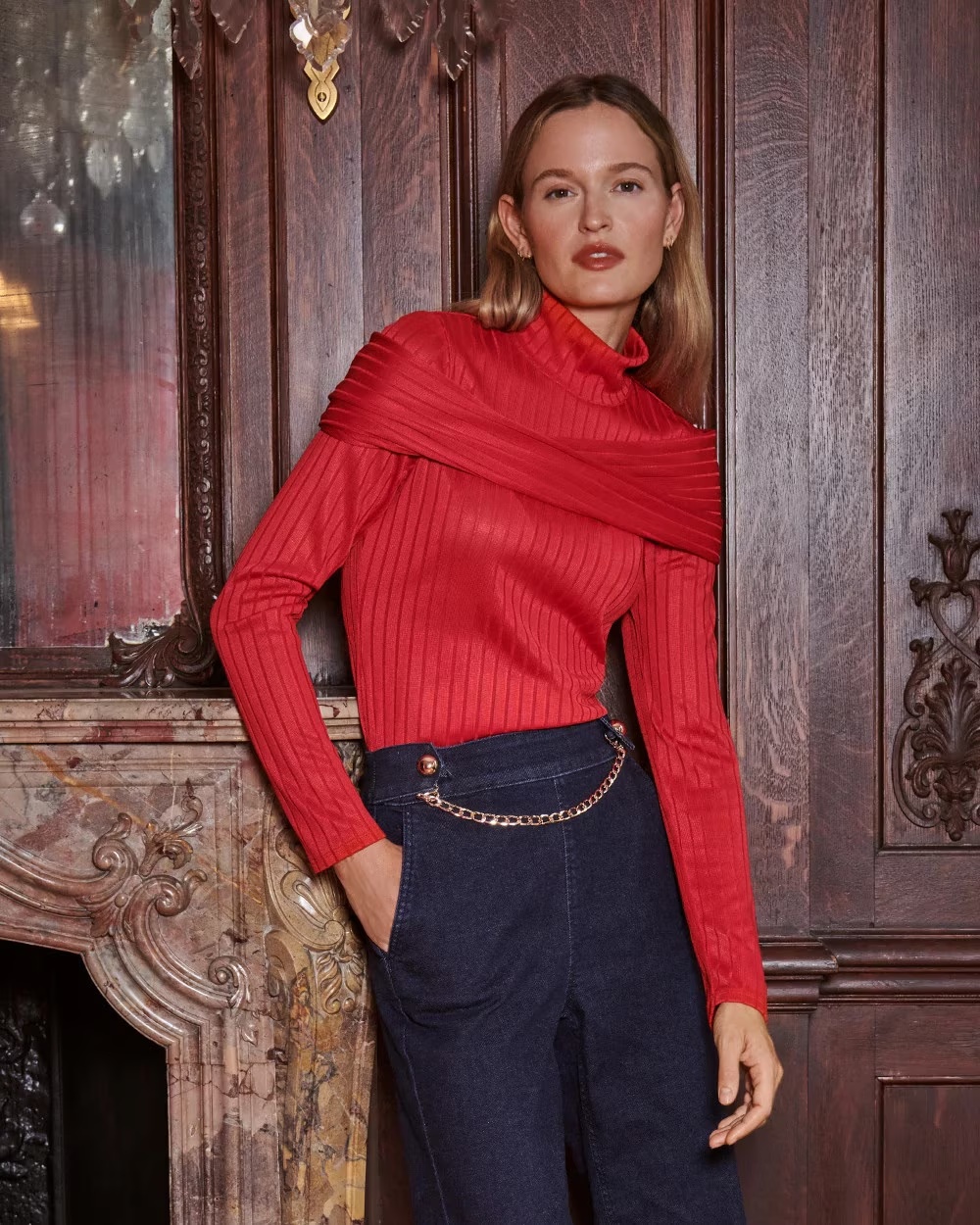 Petite Convertible Mockneck Rib Knit Top Ruby Rush