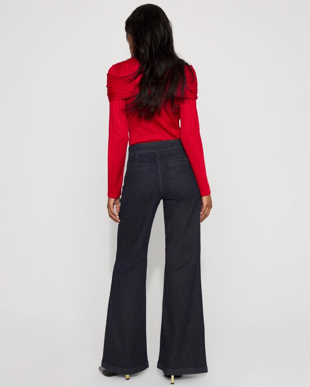 Chain Detail Extra High Rise Wide-Leg Jean Midnight Rinse Wash