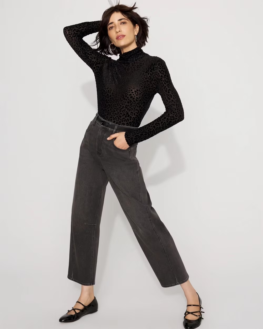 WHBM FORME‚Ñ?Burnout Leopard Print Velvet Top Leopard Gala Black