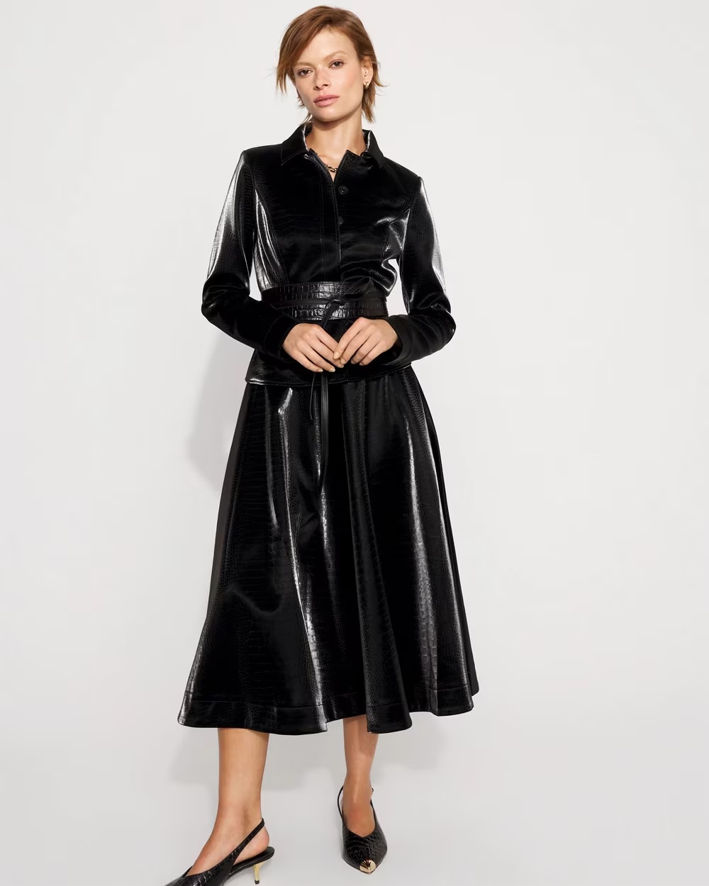 Faux Crocodile Peplum Jacket Black