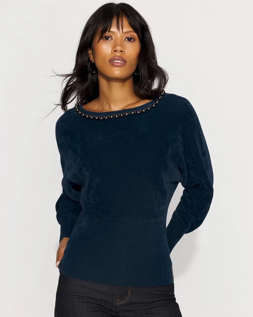 2312-Embellished-Dolman-Chenille-Sweater-River-Teal-1.jpg Embellished Dolman Chenille Sweater River Teal