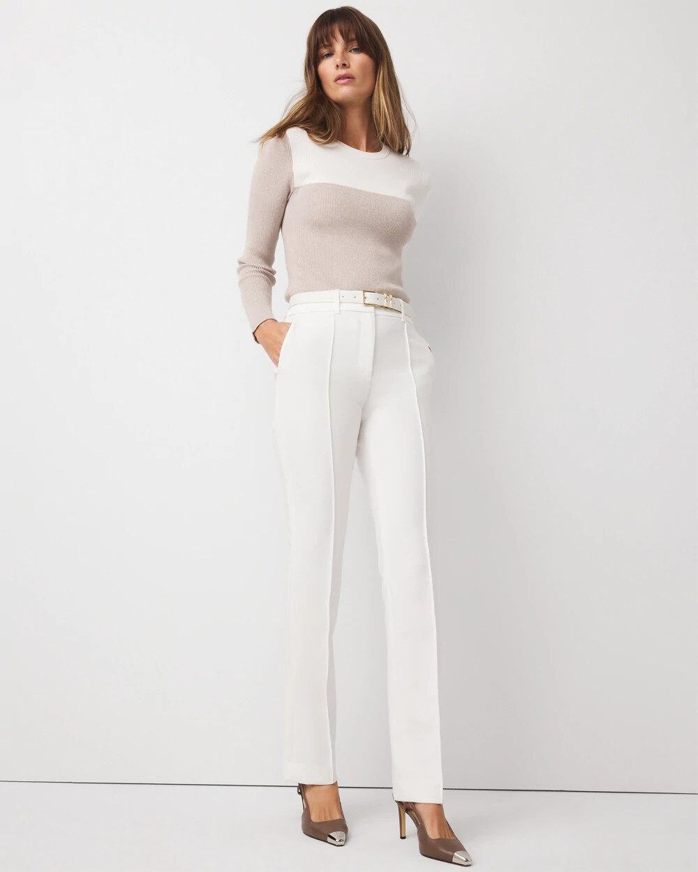 Double Weave Zoey Straight Pant Ecru