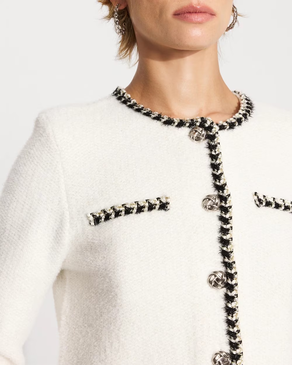 2426-Black-and-White-Tweed-Sweater-Jacket-Ecru-Gold-Lurex-3.jpg Black and White Tweed Sweater Jacket Ecru/Gold Lurex