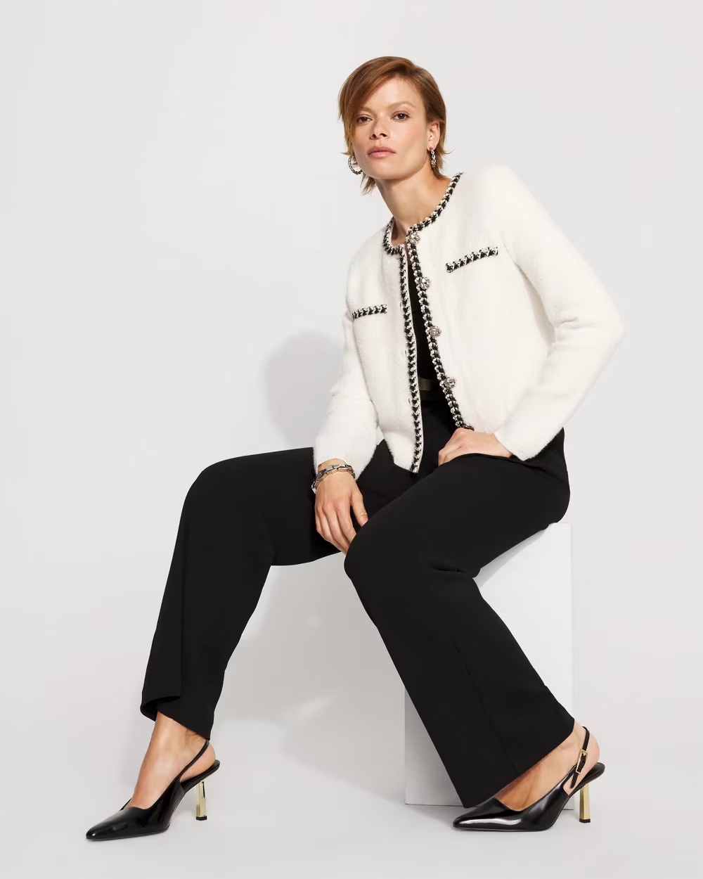 2426-Black-and-White-Tweed-Sweater-Jacket-Ecru-Gold-Lurex-5.jpg Black and White Tweed Sweater Jacket Ecru/Gold Lurex