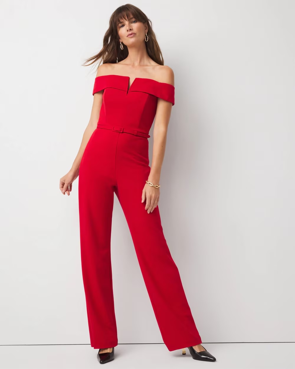 Off-The-Shoulder Crepe Jumpsuit Ruby Rush