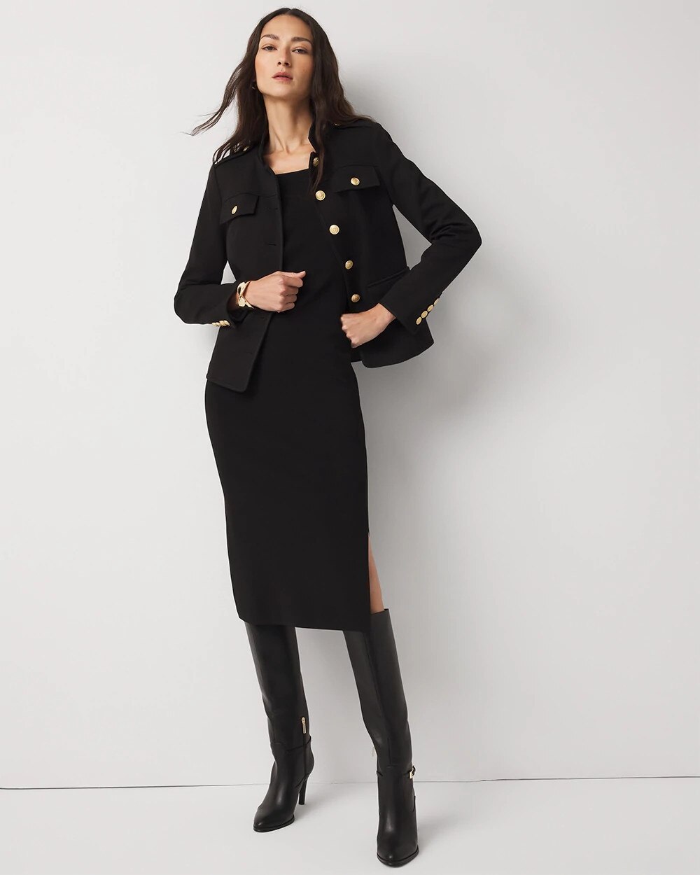 WHBM FORME‚Ñ?Ribbed Stretch Sweater Dress Black