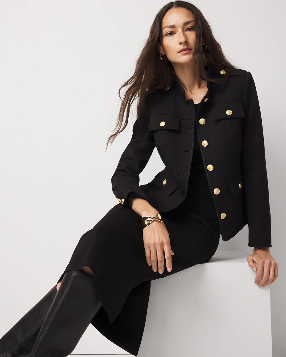 WHBM FORME‚Ñ?Ribbed Stretch Sweater Dress Black