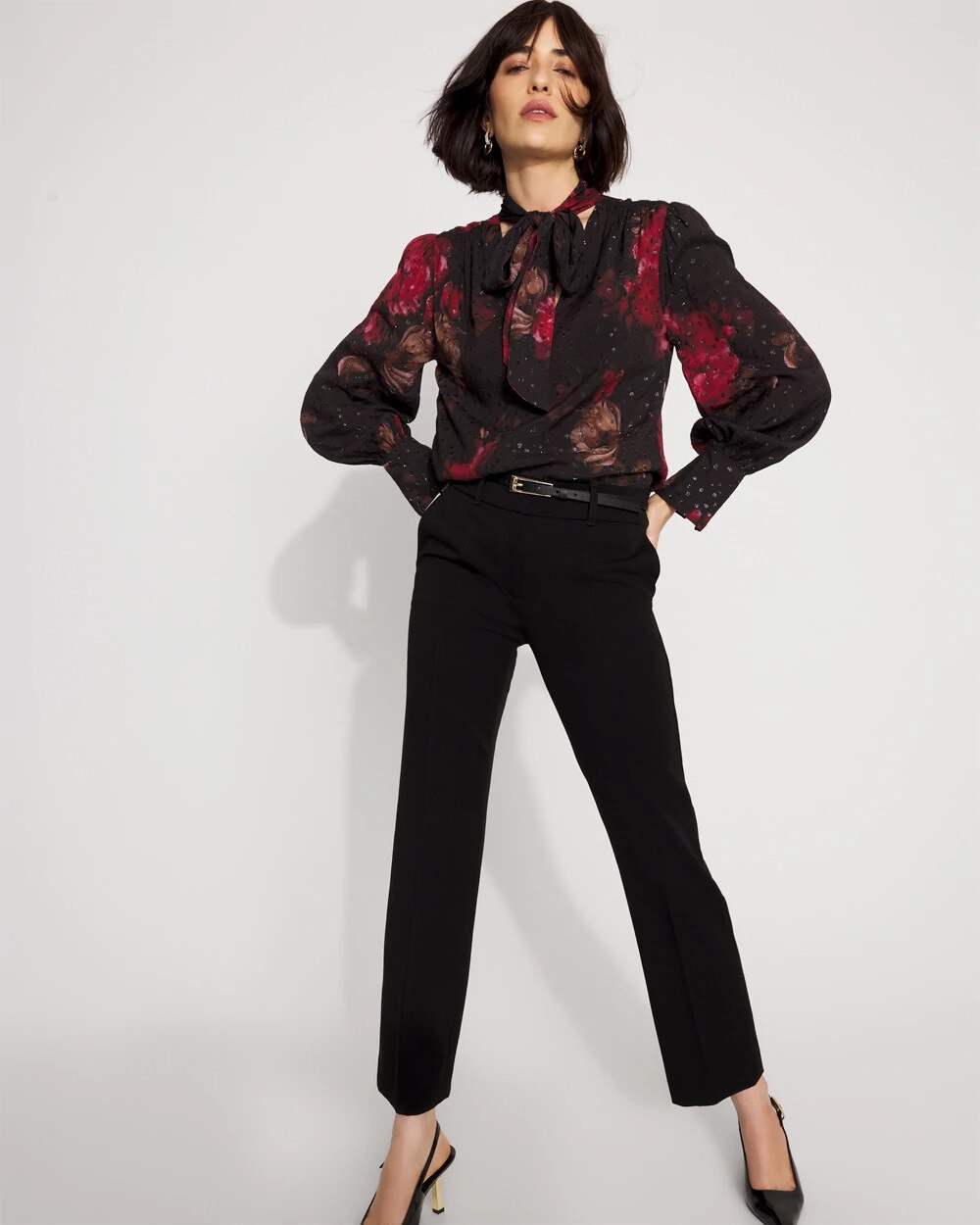 2769-Jacquard-Tie-Neck-Blouse-Photografico-Black-2.jpg Jacquard Tie-Neck Blouse Photografico Black