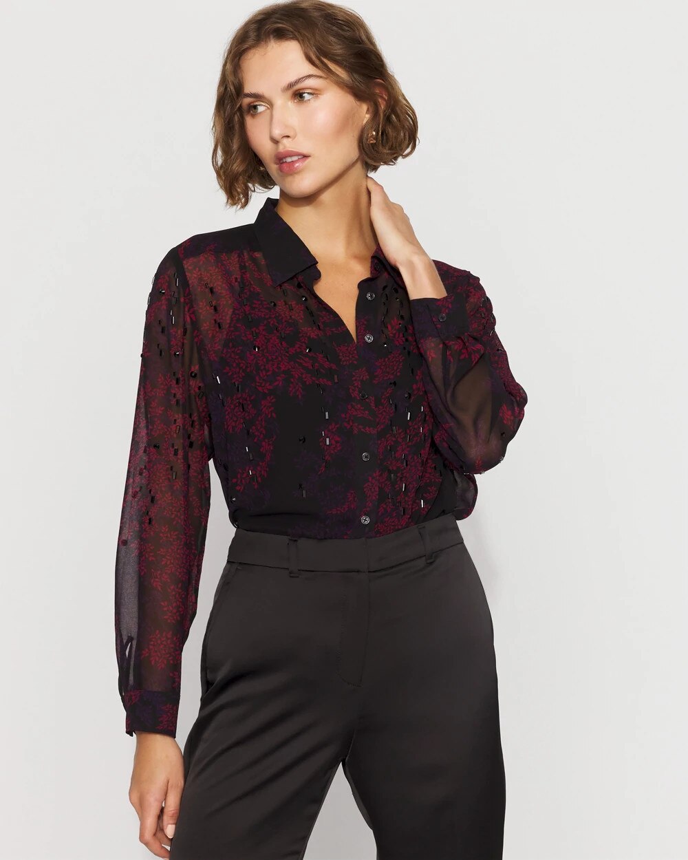 Embellished Sheer Floral Shirt Midnight Vine Black