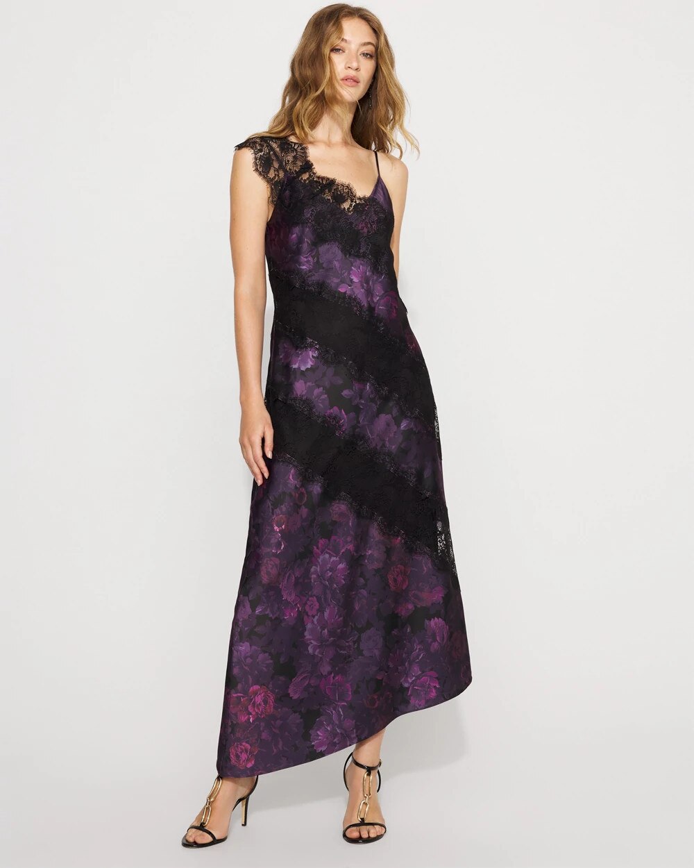Lace + Satin Slip Dress Drama Flower Black