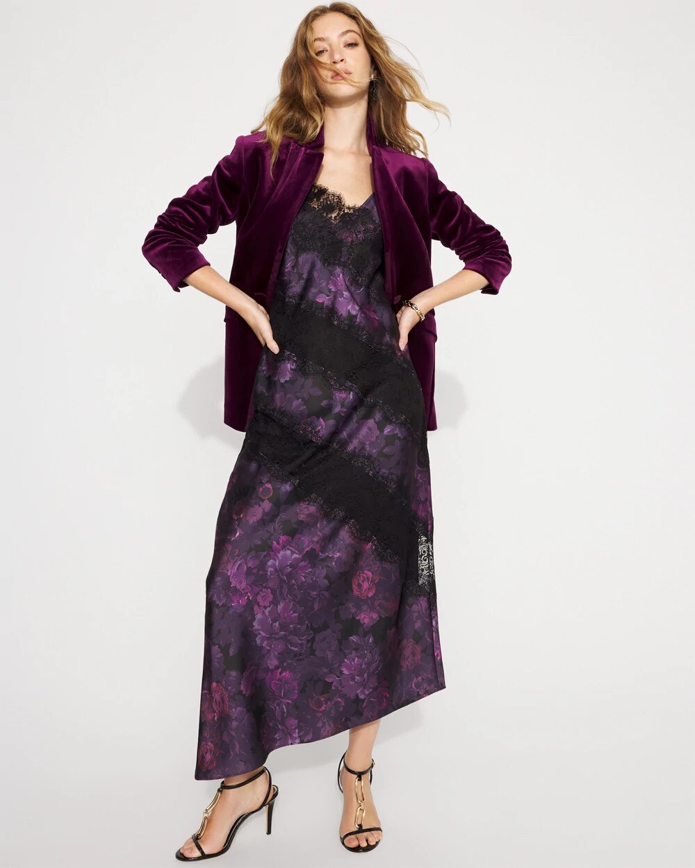 Lace + Satin Slip Dress Drama Flower Black