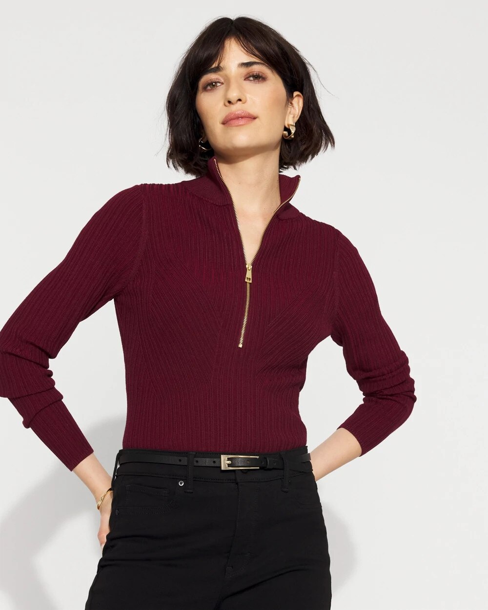 2871-Rib-Knit-Half-Zip-Mock-Neck-Sweater-Refined-Red-1.jpg Rib Knit Half-Zip Mock Neck Sweater Refined Red