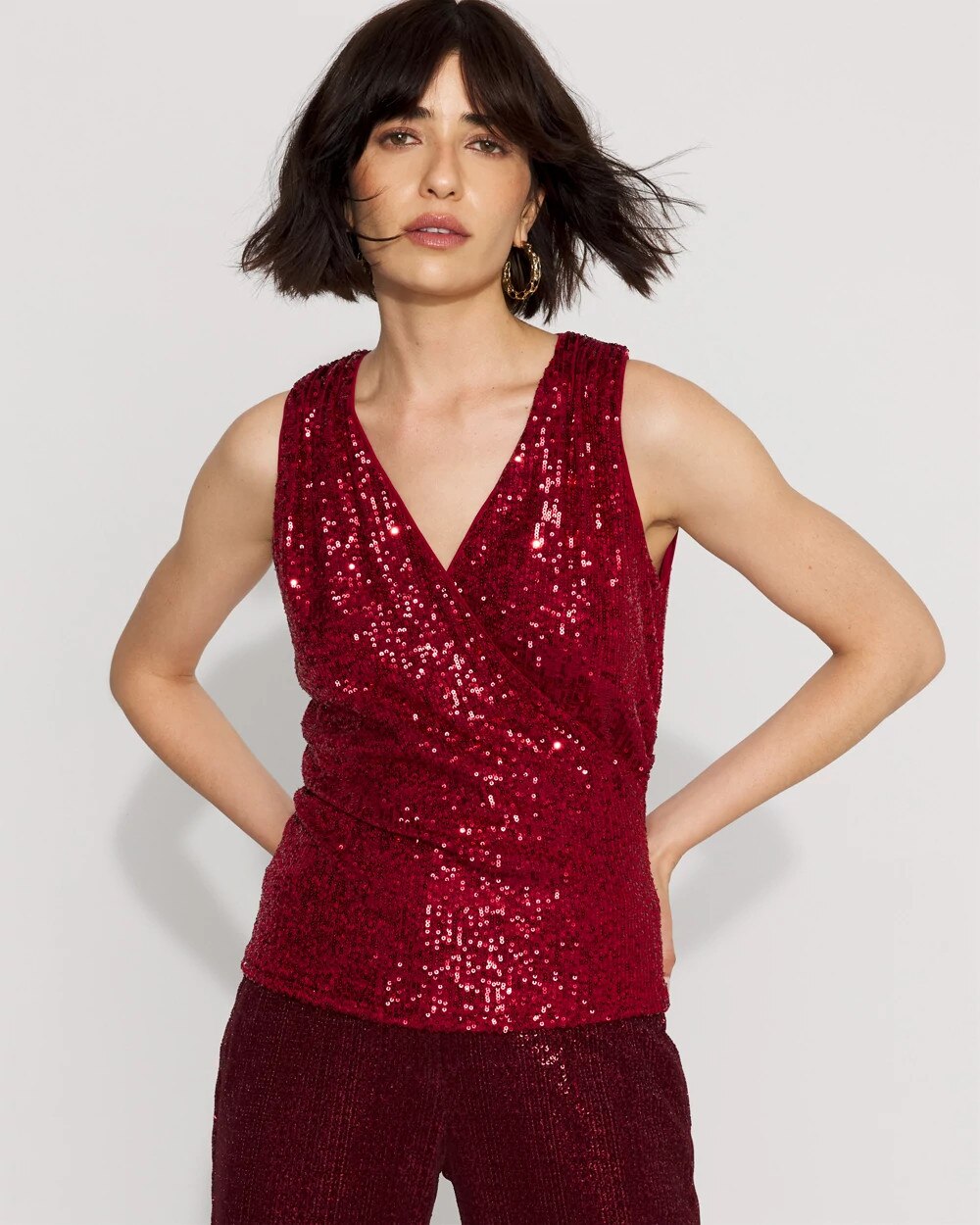 Sequin Surplice Sleeveless Top Refined Red