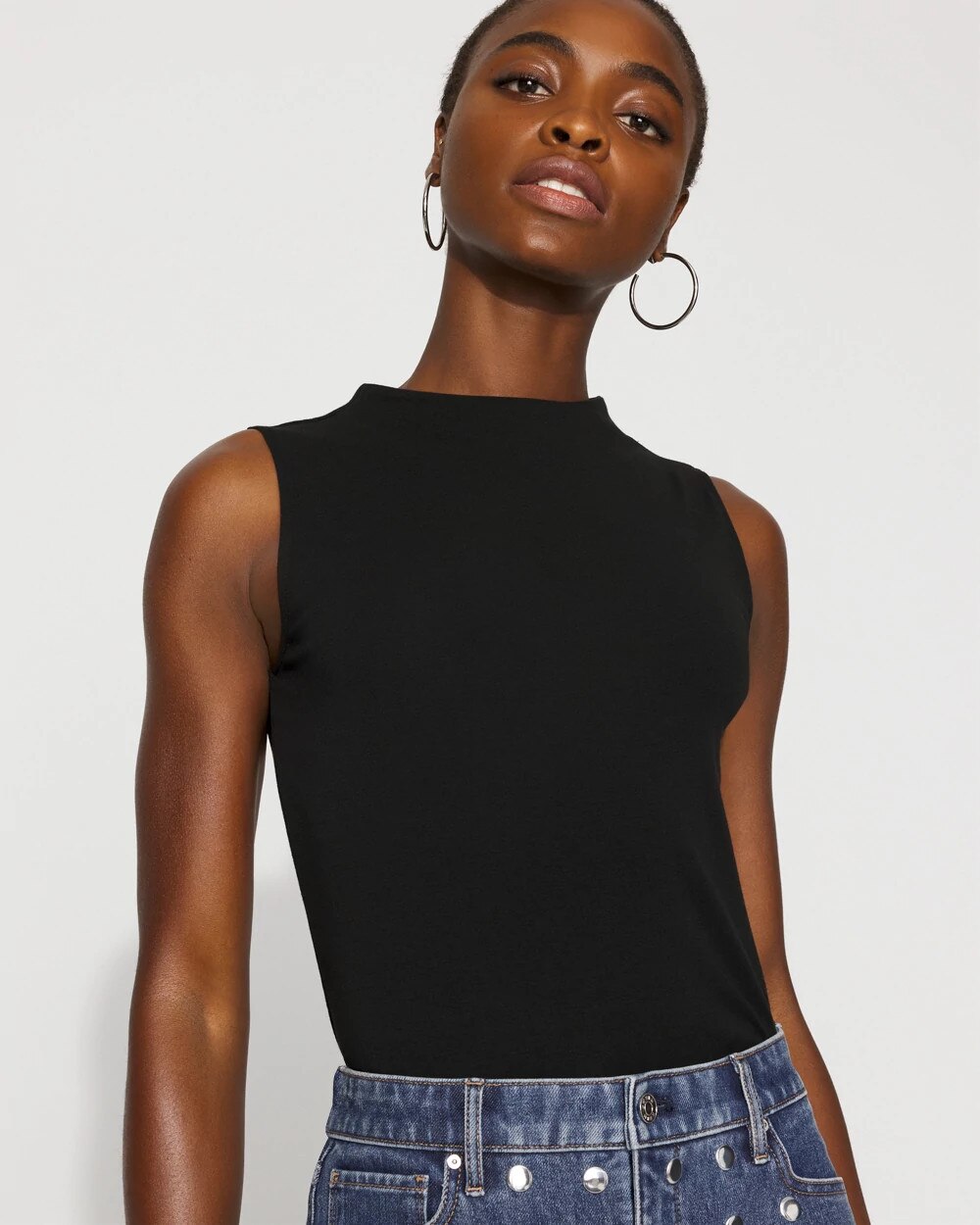 WHBM FORME‚Ñ?All Ways Stretch High-Crewneck Tank Top Black